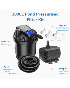3000L Pond Self-Cleaning Pressurised Filter Kit Inc Pump & Hose
