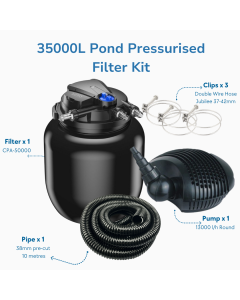 35000L Pond Self-Cleaning Pressurised Filter Kit Inc Pump & Hose