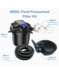 8000L Pond Self-Cleaning Pressurised Pond Filter Kit Inc Pump & Hose