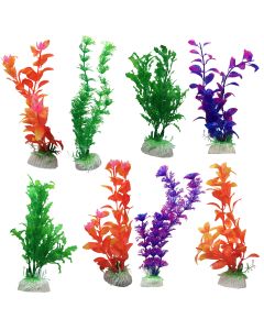 10 Pack 8"Aquarium Fish Tank Plastic Plants (Mixed Colours)